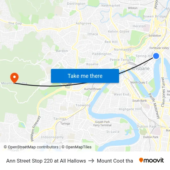 Ann Street Stop 220 at All Hallows to Mount Coot tha map