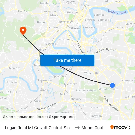 Logan Rd at Mt Gravatt Central, Stop 37 to Mount Coot tha map