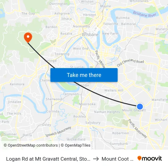 Logan Rd at Mt Gravatt Central, Stop 37 to Mount Coot tha map