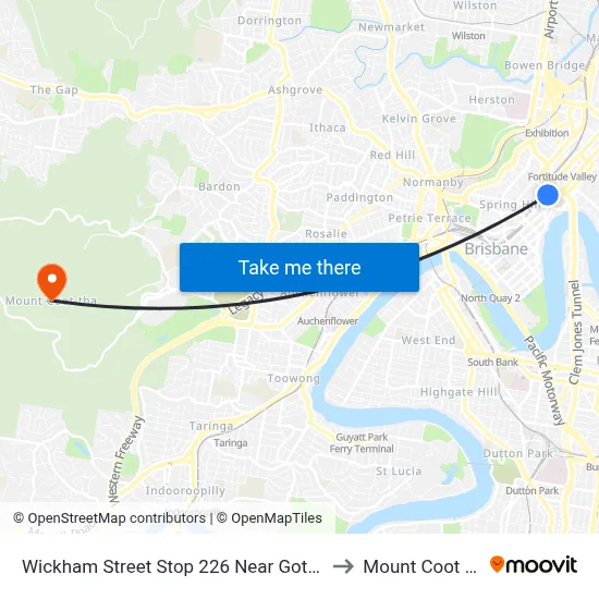 Wickham Street Stop 226 Near Gotha St to Mount Coot tha map