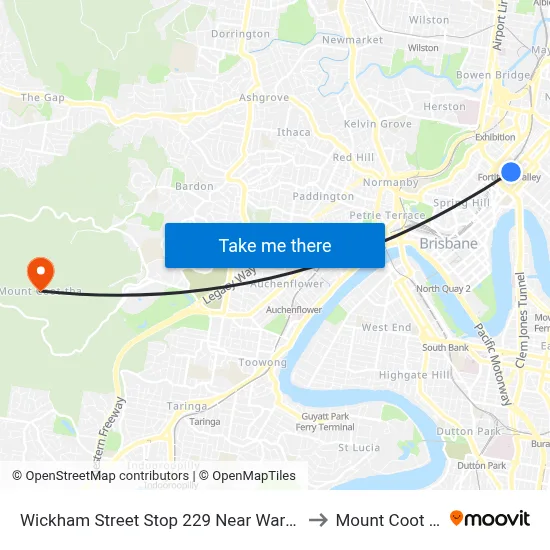 Wickham Street Stop 229 Near Warner St to Mount Coot tha map