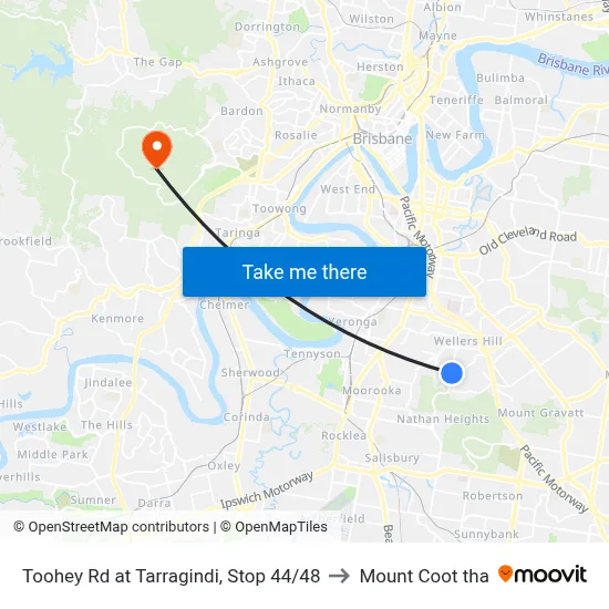 Toohey Rd at Tarragindi, Stop 44/48 to Mount Coot tha map