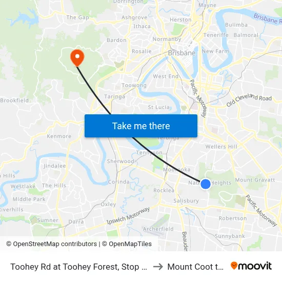 Toohey Rd at Toohey Forest, Stop 53 to Mount Coot tha map