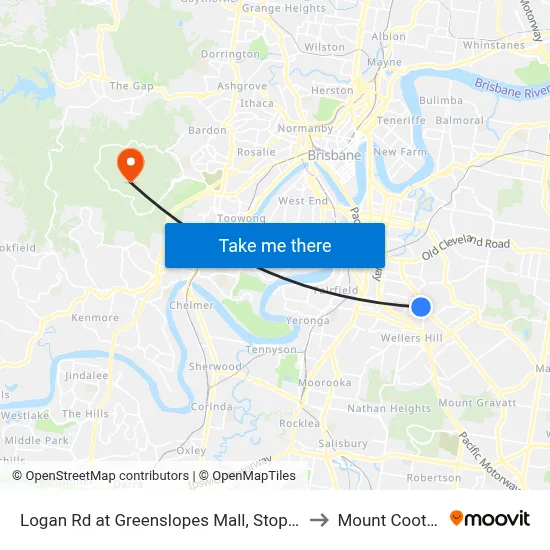 Logan Rd at Greenslopes Mall, Stop 25/24 to Mount Coot tha map