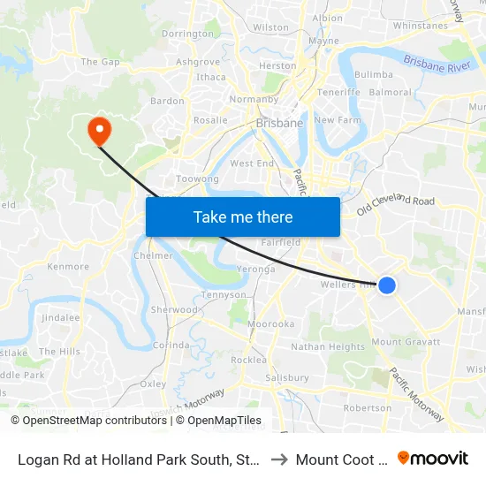 Logan Rd at Holland Park South, Stop 31 to Mount Coot tha map