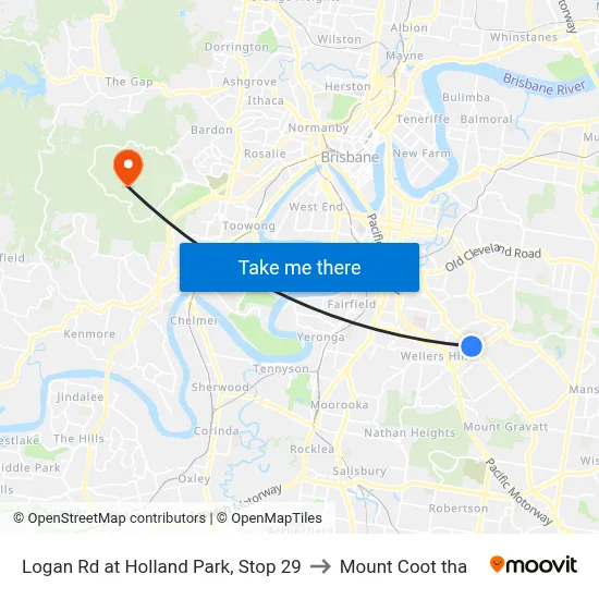 Logan Rd at Holland Park, Stop 29 to Mount Coot tha map