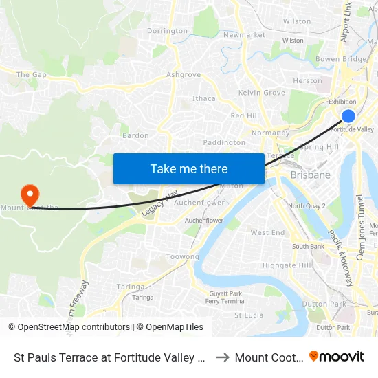 St Pauls Terrace at Fortitude Valley Stop 240 to Mount Coot tha map