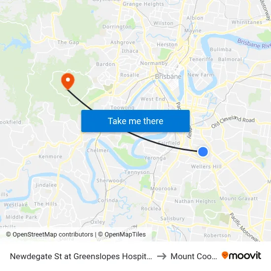 Newdegate St at Greenslopes Hospital, Stop 23 to Mount Coot tha map