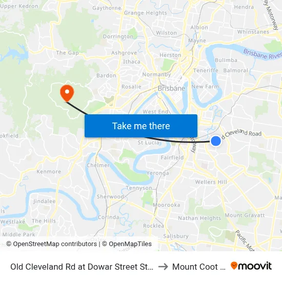 Old Cleveland Rd at Dowar Street Stop 20 to Mount Coot tha map