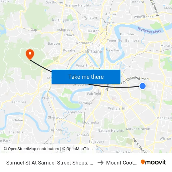Samuel St At Samuel Street Shops, Stop 41 to Mount Coot tha map