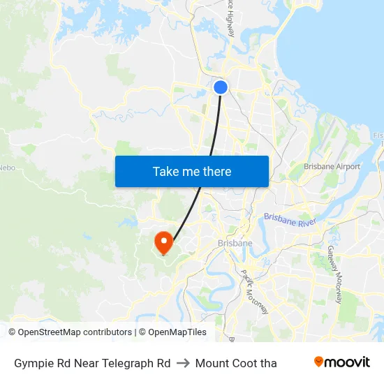 Gympie Rd Near Telegraph Rd to Mount Coot tha map
