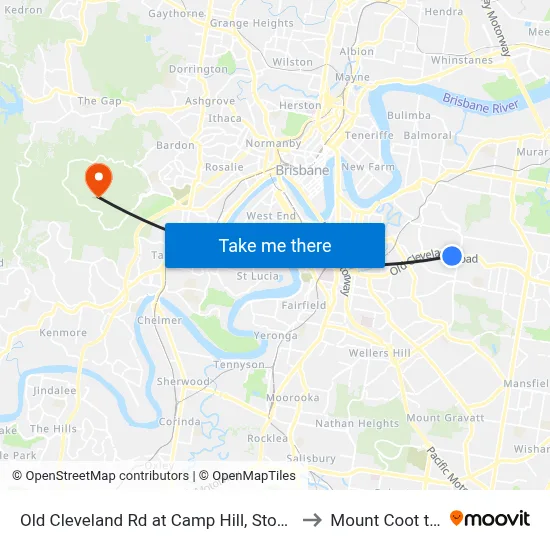 Old Cleveland Rd at Camp Hill, Stop 30 to Mount Coot tha map