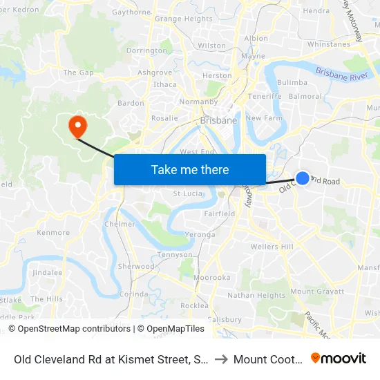 Old Cleveland Rd at Kismet Street, Stop 26 to Mount Coot tha map