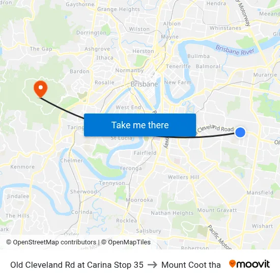 Old Cleveland Rd at Carina Stop 35 to Mount Coot tha map