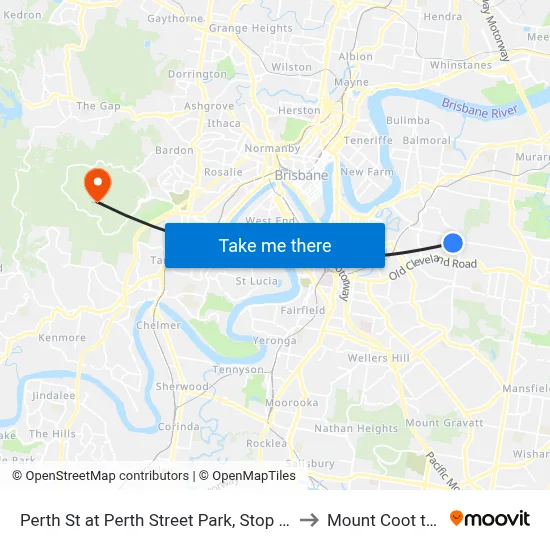 Perth St at Perth Street Park, Stop 33 to Mount Coot tha map