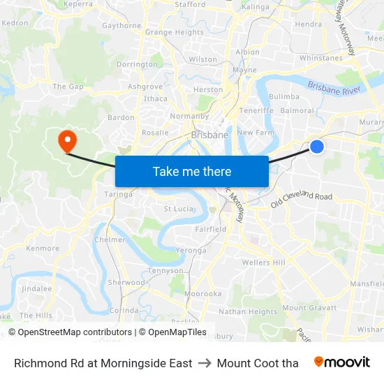 Richmond Rd at Morningside East to Mount Coot tha map