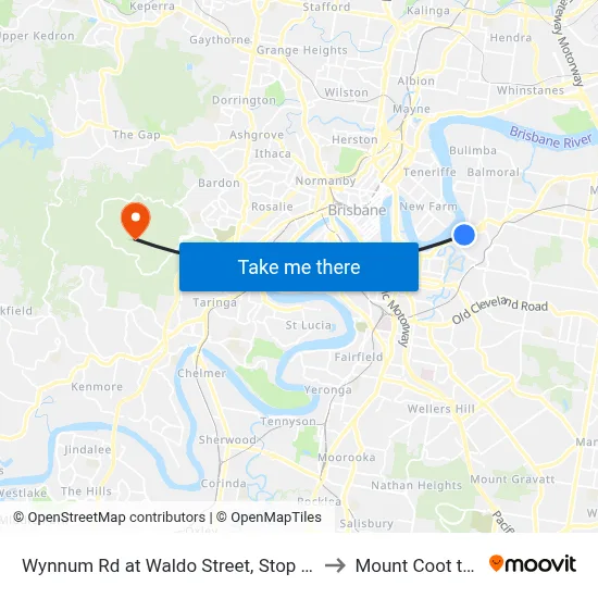 Wynnum Rd at Waldo Street, Stop 20 to Mount Coot tha map