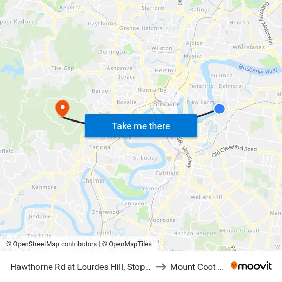 Hawthorne Rd at Lourdes Hill, Stop 21a to Mount Coot tha map