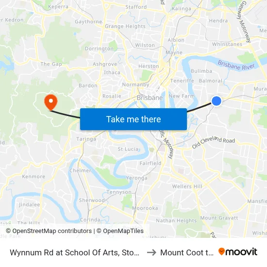 Wynnum Rd at School Of Arts, Stop 27 to Mount Coot tha map