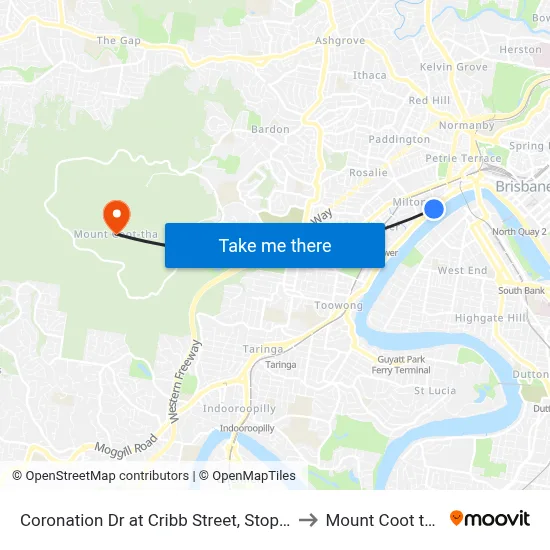 Coronation Dr at Cribb Street, Stop 4 to Mount Coot tha map