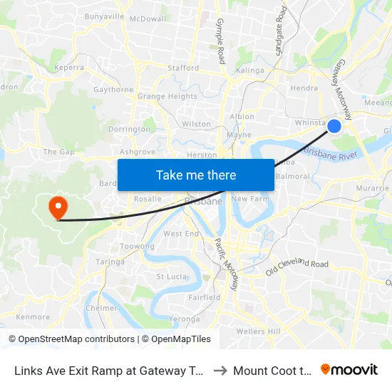 Links Ave Exit Ramp at Gateway Tafe to Mount Coot tha map