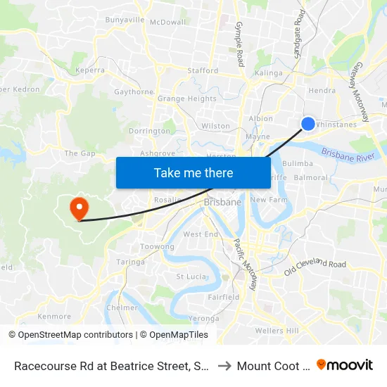 Racecourse Rd at Beatrice Street, Stop 22 to Mount Coot tha map