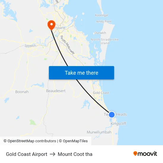 Gold Coast Airport to Mount Coot tha map