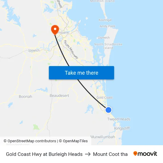 Gold Coast Hwy at Burleigh Heads to Mount Coot tha map