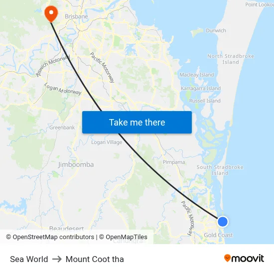 Sea World to Mount Coot tha map