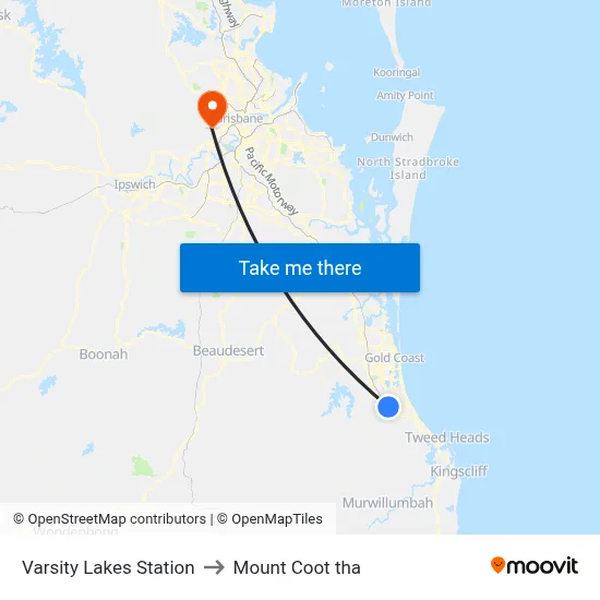 Varsity Lakes Station to Mount Coot tha map