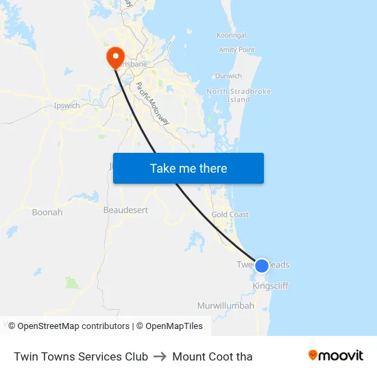 Twin Towns Services Club to Mount Coot tha map