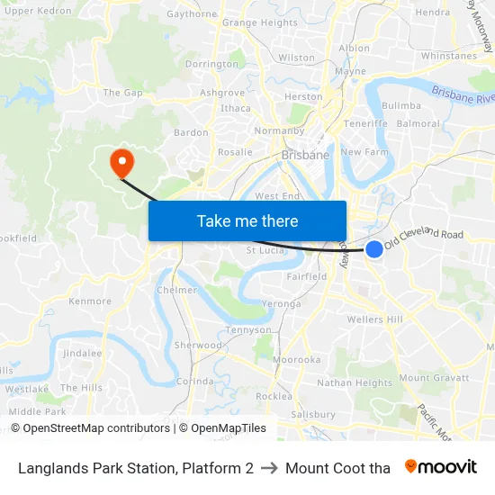 Langlands Park Station, Platform 2 to Mount Coot tha map