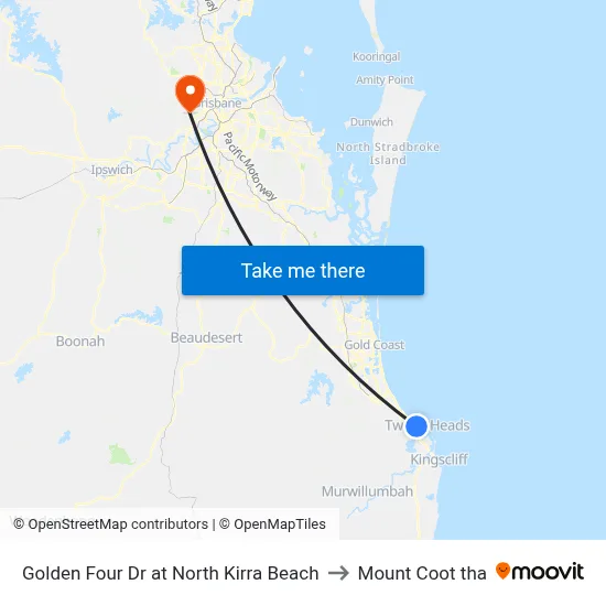 Golden Four Dr at North Kirra Beach to Mount Coot tha map