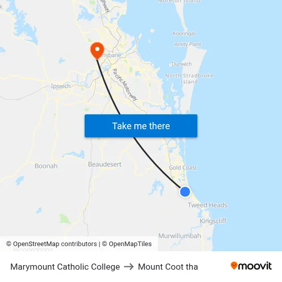 Marymount Catholic College to Mount Coot tha map