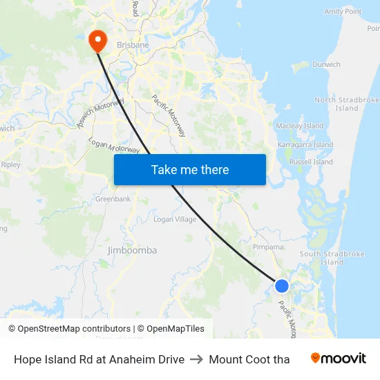Hope Island Rd at Anaheim Drive to Mount Coot tha map