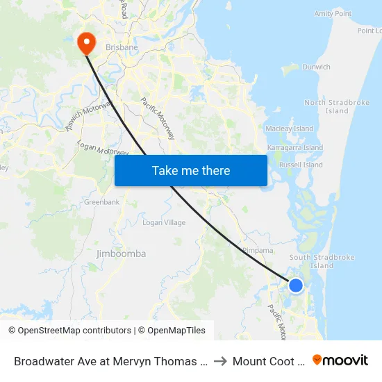Broadwater Ave at Mervyn Thomas Drive to Mount Coot tha map