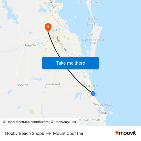 Nobby Beach Shops to Mount Coot tha map