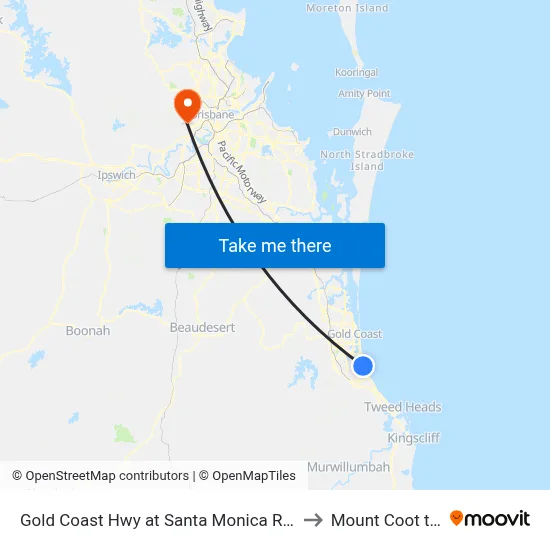 Gold Coast Hwy at Santa Monica Road to Mount Coot tha map