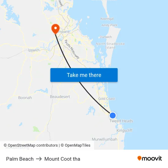 Palm Beach to Mount Coot tha map