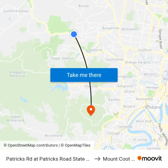 Patricks Rd at Patricks Road State School to Mount Coot tha map