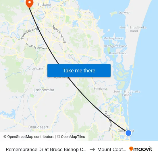 Remembrance Dr at Bruce Bishop Car Park to Mount Coot tha map