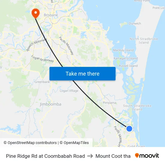 Pine Ridge Rd at Coombabah Road to Mount Coot tha map