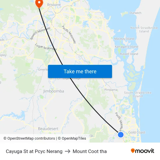 Cayuga St at Pcyc Nerang to Mount Coot tha map