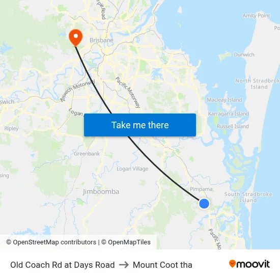 Old Coach Rd at Days Road to Mount Coot tha map
