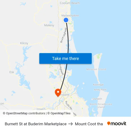 Burnett St at Buderim Marketplace to Mount Coot tha map