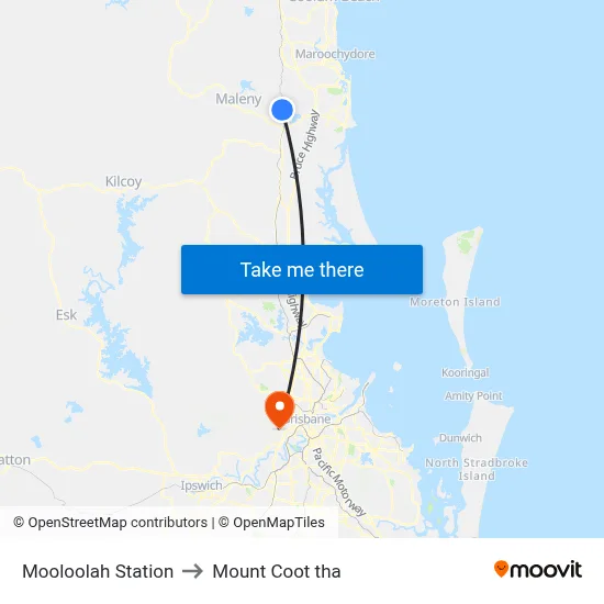 Mooloolah Station to Mount Coot tha map
