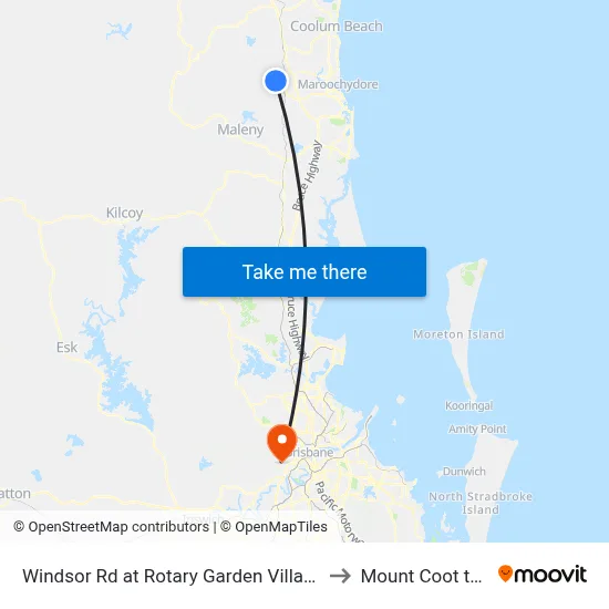 Windsor Rd at Rotary Garden Village to Mount Coot tha map