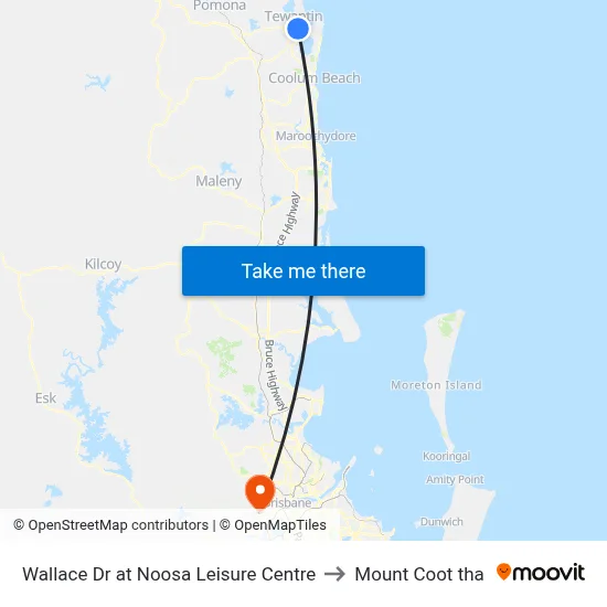 Wallace Dr at Noosa Leisure Centre to Mount Coot tha map