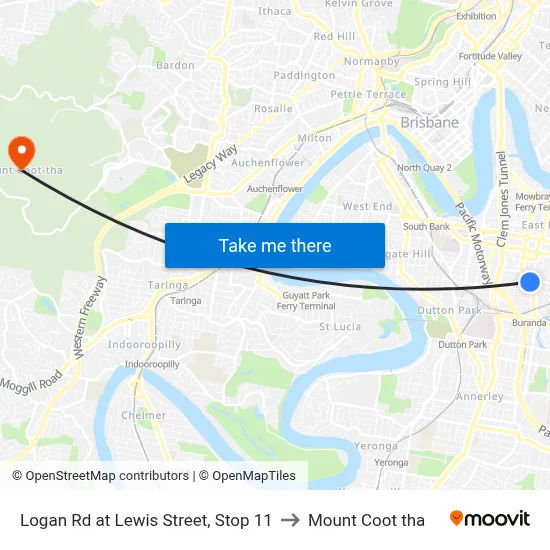 Logan Rd at Lewis Street, Stop 11 to Mount Coot tha map