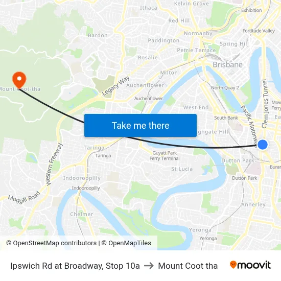 Ipswich Rd at Broadway, Stop 10a to Mount Coot tha map